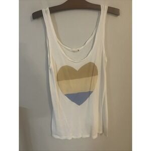Womens Sundry White Off-tricolor Heart 100% SUPIMA Cotton Tank‎ T-Shirt 1 US/S *